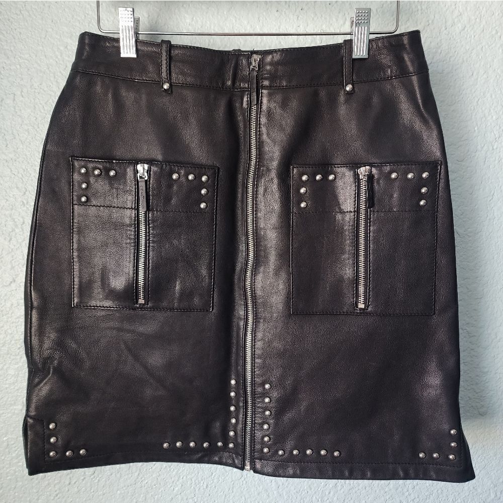 Karl Lagerfeld leather skirt new with tags dark academia preppy gothic chunky - Picture 3 of 12